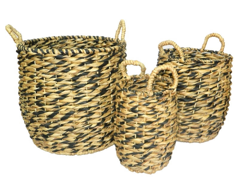 Pro Two-Tone Twisted Water Hyacinth Storage Baskets with Handles